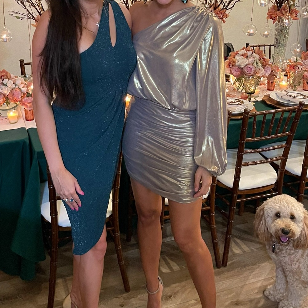Michelle Mason One Sleeve Mini Dress